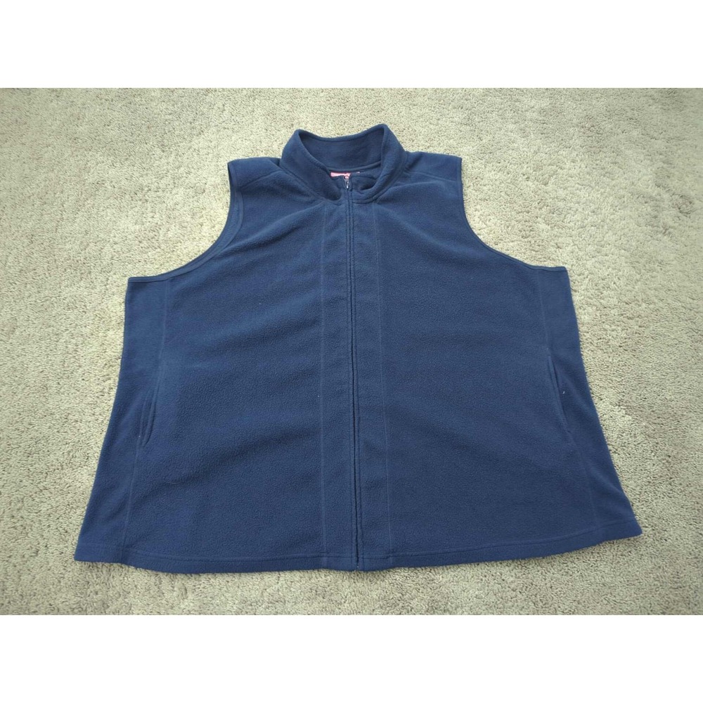 Woman Within Sweater Vest Womens 4X PLUS Blue Full Zip Fleece Poly Classic